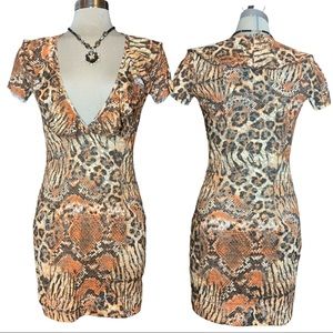 Leopard Semitransparent Brown Orange and beige Colours  Mini Dress Size M